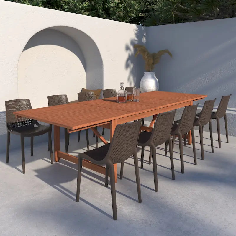 Ensemble de salle à manger d'extérieur Amazonia Macker 11 pièces en bois certifié FSC