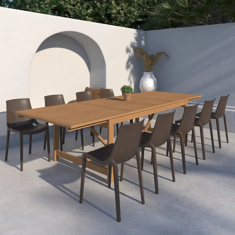 Ensemble de salle à manger d'extérieur Amazonia Macker 11 pièces en bois certifié FSC