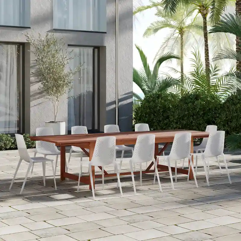Ensemble de salle à manger d'extérieur Amazonia Macker 11 pièces en bois certifié FSC