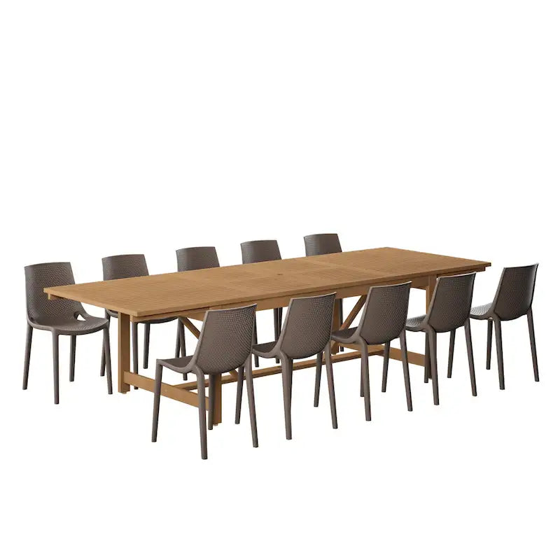 Ensemble de salle à manger d'extérieur Amazonia Macker 11 pièces en bois certifié FSC
