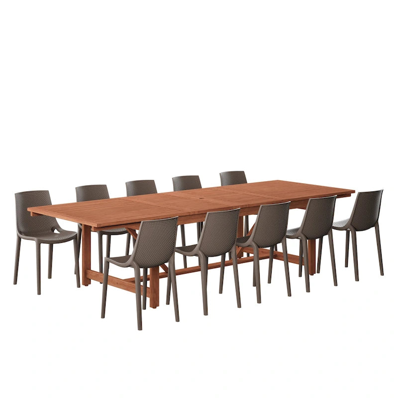 Ensemble de salle à manger d'extérieur Amazonia Macker 11 pièces en bois certifié FSC
