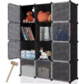 12-Cube Storage Organizer with Doors Stackable Bookcase Room Divider 180 lb Capacity Steel Frame
