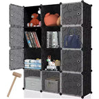 12-Cube Storage Organizer with Doors Stackable Bookcase Room Divider 180 lb Capacity Steel Frame
