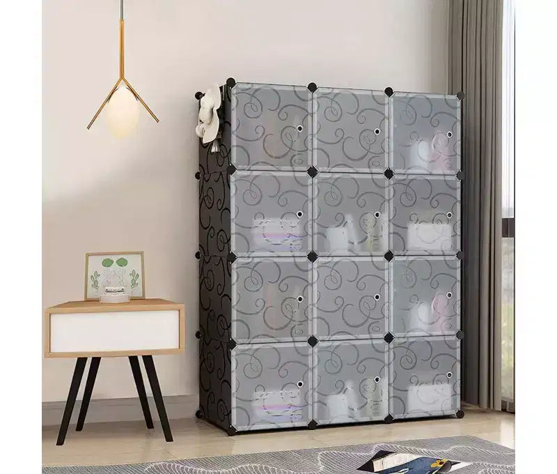 Organisateur de rangement 12 cubes avec portes Bibliothèque modulable Séparateur de pièce Capacité de 81 kg Structure en acier