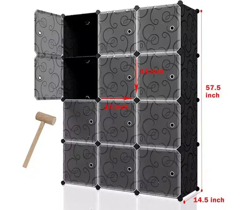 Organisateur de rangement 12 cubes avec portes Bibliothèque modulable Séparateur de pièce Capacité de 81 kg Structure en acier
