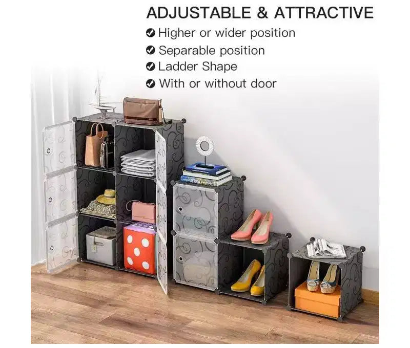 Organisateur de rangement 12 cubes avec portes Bibliothèque modulable Séparateur de pièce Capacité de 81 kg Structure en acier