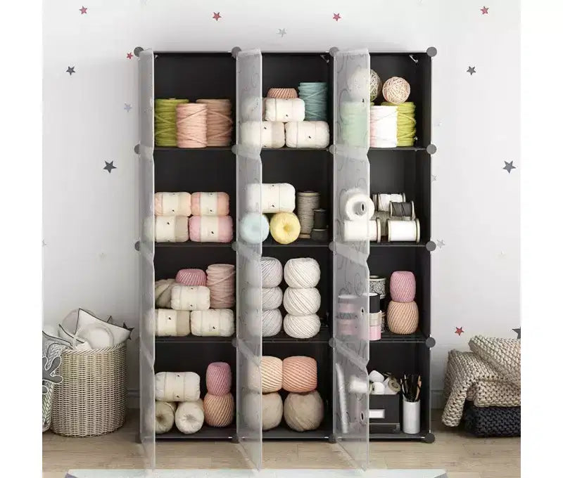Organisateur de rangement 12 cubes avec portes Bibliothèque modulable Séparateur de pièce Capacité de 81 kg Structure en acier