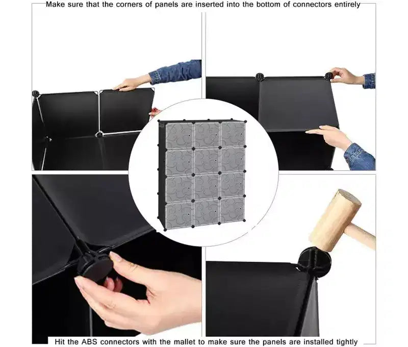 Organisateur de rangement 12 cubes avec portes Bibliothèque modulable Séparateur de pièce Capacité de 81 kg Structure en acier