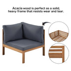 Ensemble de mobilier de jardin 4 pièces en bois d'acacia avec canapé sectionnel