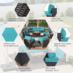 Ensemble de mobilier de jardin en osier Delnavik 9 pièces avec foyer, sièges d'extérieur avec coussins - 9 pièces