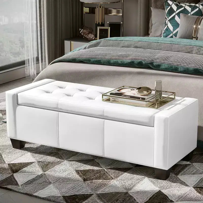HOMCOM Pouf de rangement rectangulaire capitonné en faux cuir 51 po