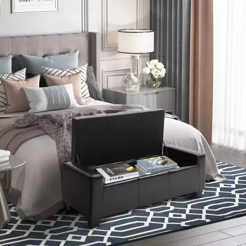 HOMCOM Pouf de rangement rectangulaire capitonné en faux cuir 51 po