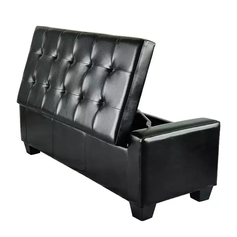 HOMCOM Pouf de rangement rectangulaire capitonné en faux cuir 51 po