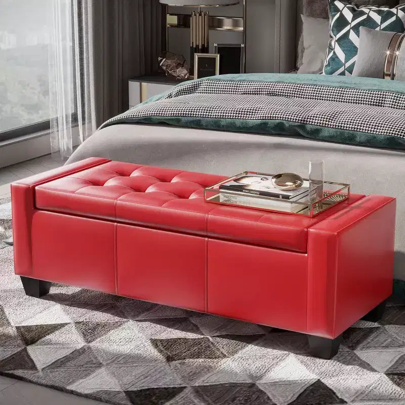 HOMCOM Pouf de rangement rectangulaire capitonné en faux cuir 51 po