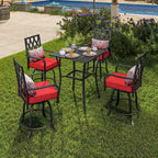 Ensemble de salle à manger d'extérieur 4 places avec chaises à coussins rouges, table en métal