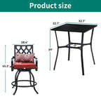 Ensemble de salle à manger d'extérieur 4 places avec chaises à coussins rouges, table en métal