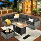 HOOOWOOO Ensemble de Meubles de Jardin en Rotin Gris 8 Pièces Canapé Modulable avec Table Foyer