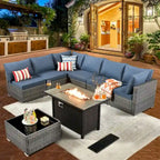 HOOOWOOO Ensemble de Meubles de Jardin en Rotin Gris 8 Pièces Canapé Modulable avec Table Foyer