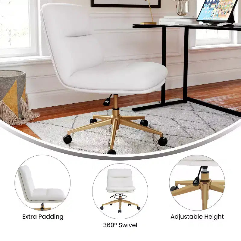 Chaise de bureau pivotante sans accoudoirs Emma et Oliver avec roulettes, dossier et assise rembourrés, hauteur réglable et structure robuste