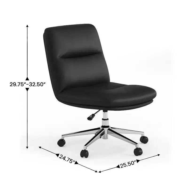 Chaise de bureau pivotante sans accoudoirs Emma et Oliver avec roulettes, dossier et assise rembourrés, hauteur réglable et structure robuste