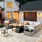 XIZZI Salon de jardin d'extérieur sectionnel 8 pièces avec table brasero
