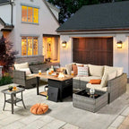 XIZZI Salon de jardin d'extérieur sectionnel 8 pièces avec table brasero