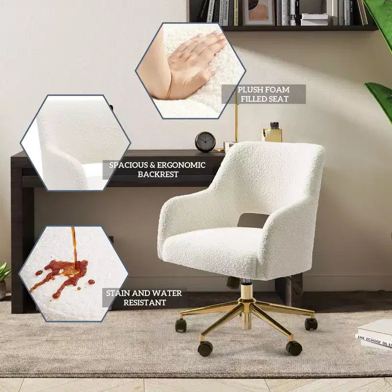 WestinTrends Genevieve Chaise de bureau pivotante de style moderne du milieu du siècle avec roulettes (lot de 2), Crème