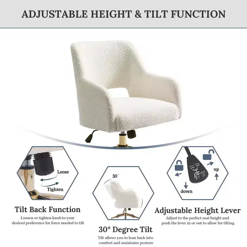WestinTrends Genevieve Chaise de bureau pivotante de style moderne du milieu du siècle avec roulettes (lot de 2), Crème