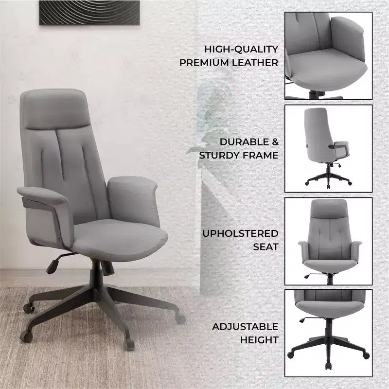 Chaise de Bureau Ergonomique en Cuir à Dossier Haut LeisureMod Aiaria - Hauteur Réglable, Pivotante et Inclinable, Accoudoirs, Chaise de Bureau Moderne pour la Maison ou le Bureau