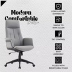 Chaise de Bureau Ergonomique en Cuir à Dossier Haut LeisureMod Aiaria - Hauteur Réglable, Pivotante et Inclinable, Accoudoirs, Chaise de Bureau Moderne pour la Maison ou le Bureau
