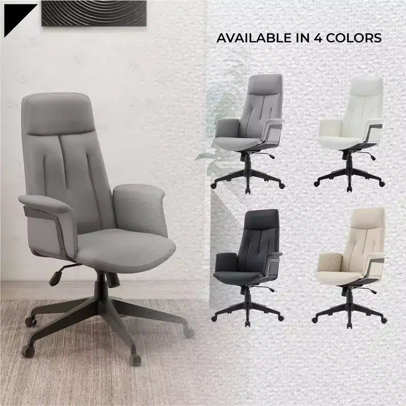 Chaise de Bureau Ergonomique en Cuir à Dossier Haut LeisureMod Aiaria - Hauteur Réglable, Pivotante et Inclinable, Accoudoirs, Chaise de Bureau Moderne pour la Maison ou le Bureau