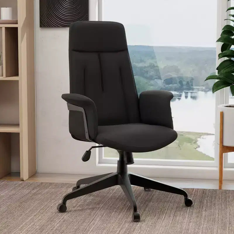 Chaise de Bureau Ergonomique en Cuir à Dossier Haut LeisureMod Aiaria - Hauteur Réglable, Pivotante et Inclinable, Accoudoirs, Chaise de Bureau Moderne pour la Maison ou le Bureau