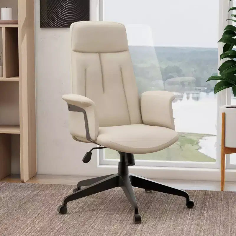 Chaise de Bureau Ergonomique en Cuir à Dossier Haut LeisureMod Aiaria - Hauteur Réglable, Pivotante et Inclinable, Accoudoirs, Chaise de Bureau Moderne pour la Maison ou le Bureau