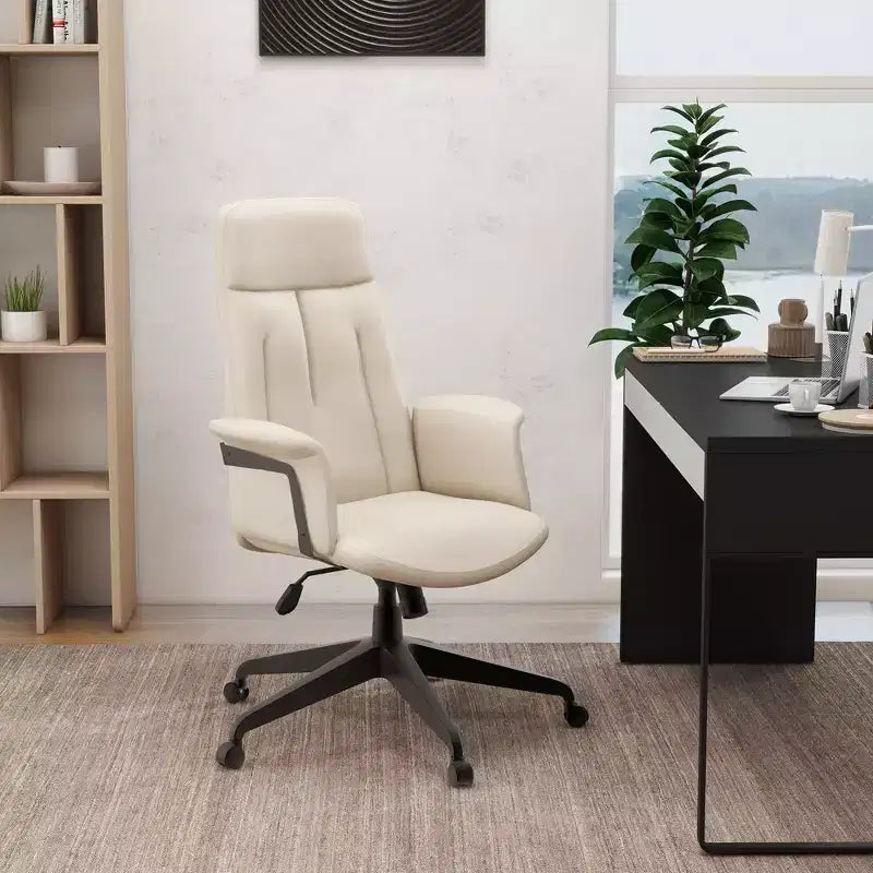 Chaise de Bureau Ergonomique en Cuir à Dossier Haut LeisureMod Aiaria - Hauteur Réglable, Pivotante et Inclinable, Accoudoirs, Chaise de Bureau Moderne pour la Maison ou le Bureau