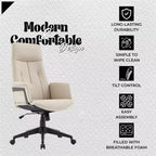 Chaise de Bureau Ergonomique en Cuir à Dossier Haut LeisureMod Aiaria - Hauteur Réglable, Pivotante et Inclinable, Accoudoirs, Chaise de Bureau Moderne pour la Maison ou le Bureau
