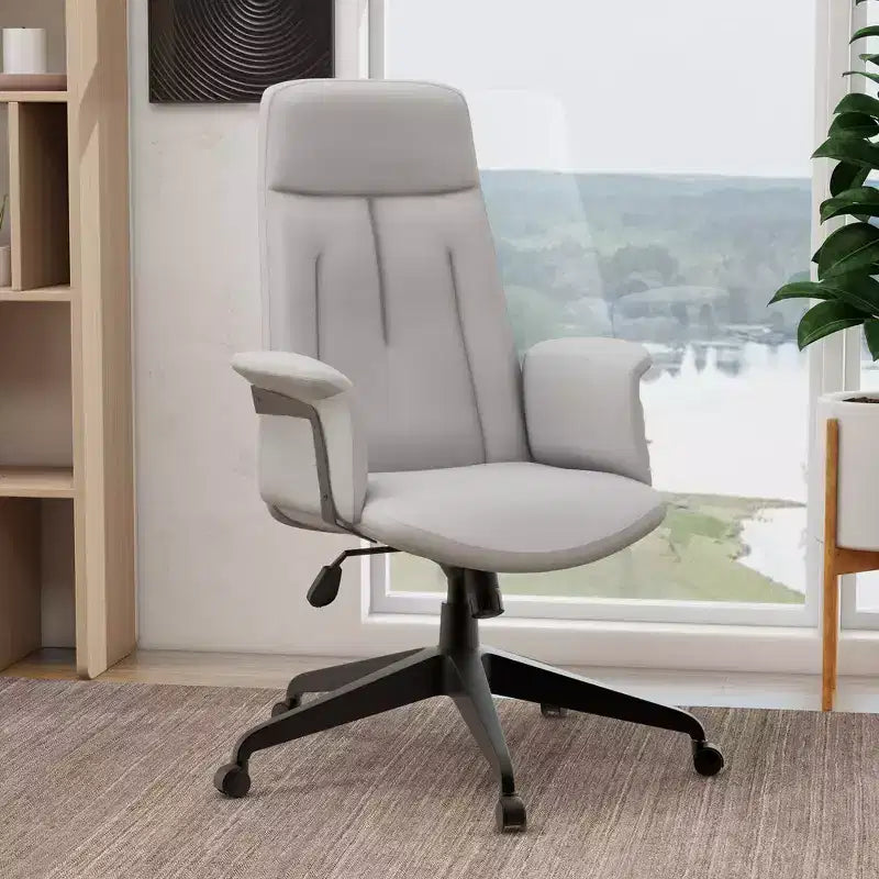 Chaise de Bureau Ergonomique en Cuir à Dossier Haut LeisureMod Aiaria - Hauteur Réglable, Pivotante et Inclinable, Accoudoirs, Chaise de Bureau Moderne pour la Maison ou le Bureau