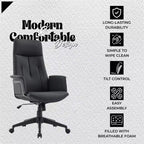 Chaise de Bureau Ergonomique en Cuir à Dossier Haut LeisureMod Aiaria - Hauteur Réglable, Pivotante et Inclinable, Accoudoirs, Chaise de Bureau Moderne pour la Maison ou le Bureau