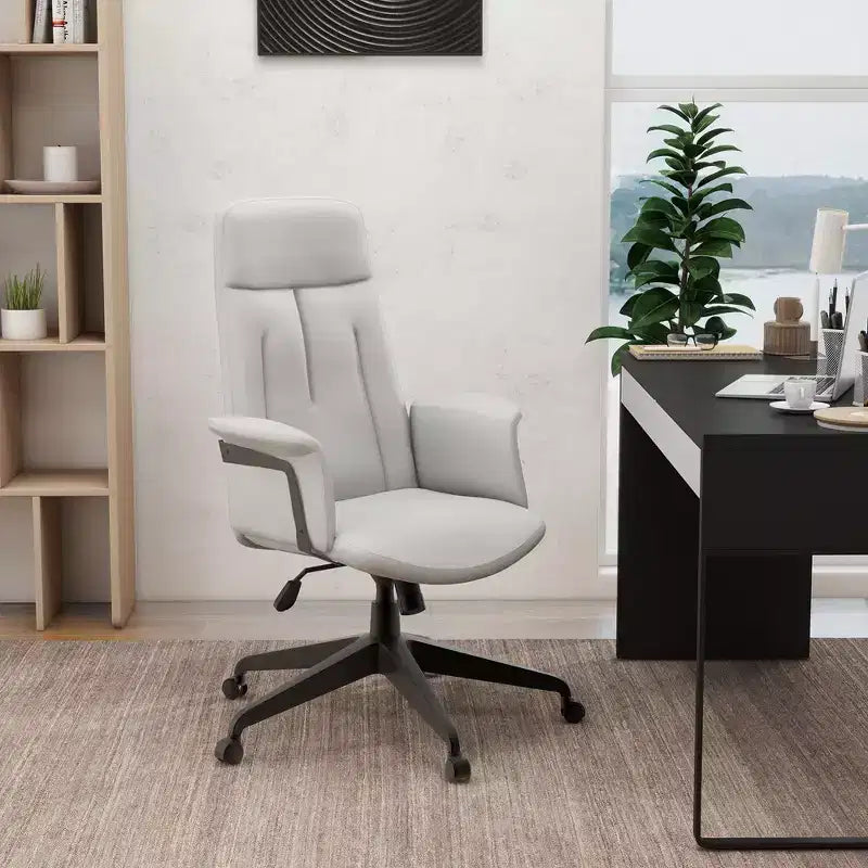 Chaise de Bureau Ergonomique en Cuir à Dossier Haut LeisureMod Aiaria - Hauteur Réglable, Pivotante et Inclinable, Accoudoirs, Chaise de Bureau Moderne pour la Maison ou le Bureau