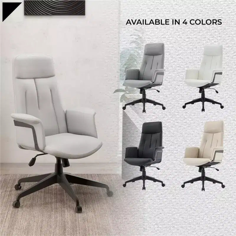 Chaise de Bureau Ergonomique en Cuir à Dossier Haut LeisureMod Aiaria - Hauteur Réglable, Pivotante et Inclinable, Accoudoirs, Chaise de Bureau Moderne pour la Maison ou le Bureau
