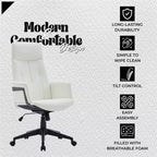 Chaise de Bureau Ergonomique en Cuir à Dossier Haut LeisureMod Aiaria - Hauteur Réglable, Pivotante et Inclinable, Accoudoirs, Chaise de Bureau Moderne pour la Maison ou le Bureau