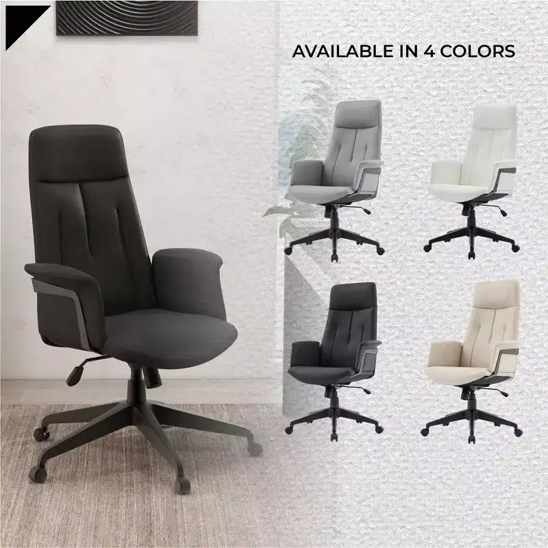 Chaise de Bureau Ergonomique en Cuir à Dossier Haut LeisureMod Aiaria - Hauteur Réglable, Pivotante et Inclinable, Accoudoirs, Chaise de Bureau Moderne pour la Maison ou le Bureau