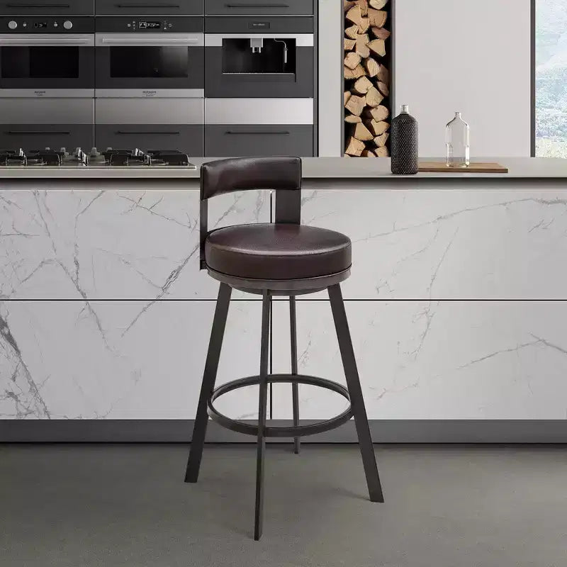 Tabouret de bar pivotant Armen Living 26 Flynn en métal et similicuir, hauteur comptoir