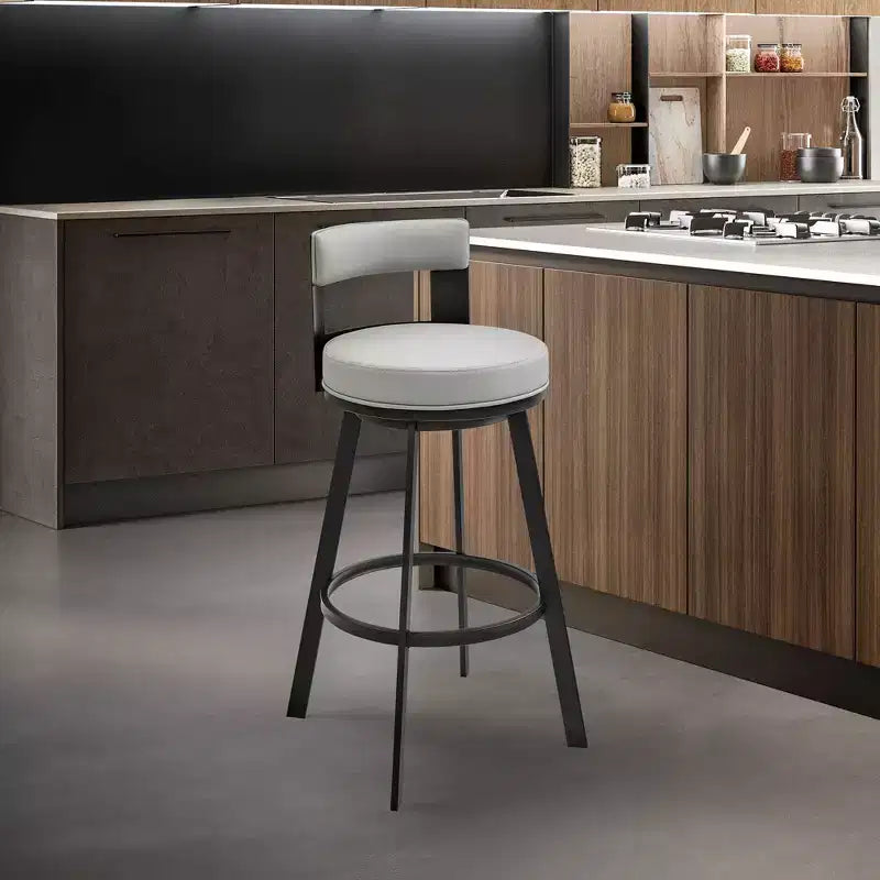 Tabouret de bar pivotant Armen Living 26 Flynn en métal et similicuir, hauteur comptoir