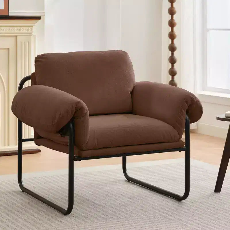 Hyleory Moore Chaise d'appoint en Métal Rembourrée en Laine d'Agneau pour Chambre à Coucher, Zone d'Accueil, Salle de Lecture, Salon (lot de 2)