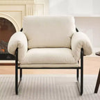 Hyleory Moore Chaise d'appoint en Métal Rembourrée en Laine d'Agneau pour Chambre à Coucher, Zone d'Accueil, Salle de Lecture, Salon (lot de 2)