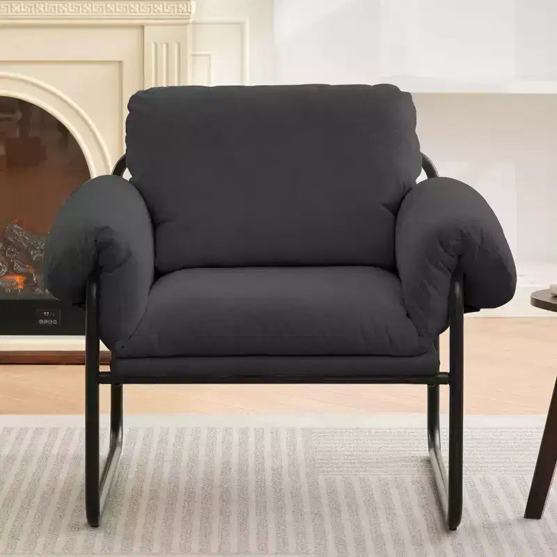 Hyleory Moore Chaise d'appoint en Métal Rembourrée en Laine d'Agneau pour Chambre à Coucher, Zone d'Accueil, Salle de Lecture, Salon (lot de 2)