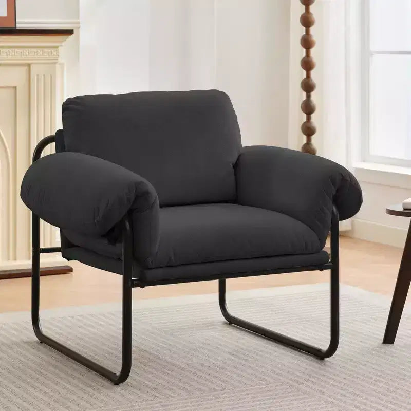 Hyleory Moore Chaise d'appoint en Métal Rembourrée en Laine d'Agneau pour Chambre à Coucher, Zone d'Accueil, Salle de Lecture, Salon (lot de 2)