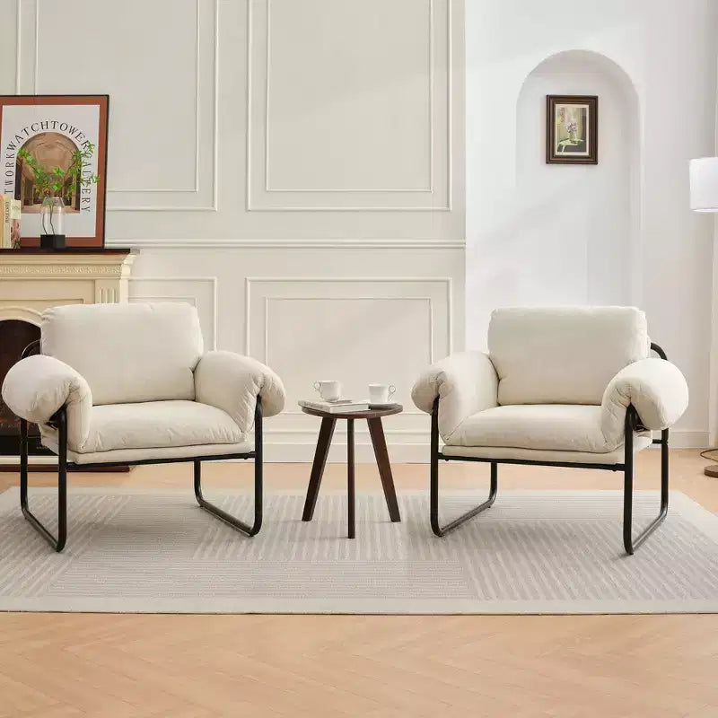 Hyleory Moore Chaise d'appoint en Métal Rembourrée en Laine d'Agneau pour Chambre à Coucher, Zone d'Accueil, Salle de Lecture, Salon (lot de 2)