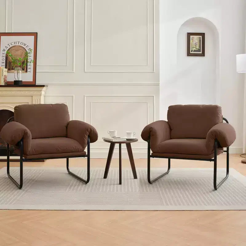 Hyleory Moore Chaise d'appoint en Métal Rembourrée en Laine d'Agneau pour Chambre à Coucher, Zone d'Accueil, Salle de Lecture, Salon (lot de 2)