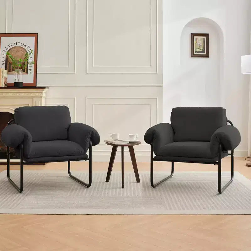 Hyleory Moore Chaise d'appoint en Métal Rembourrée en Laine d'Agneau pour Chambre à Coucher, Zone d'Accueil, Salle de Lecture, Salon (lot de 2)